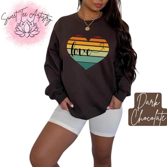 Retro Rainbow Heart Love Shirt | Vintage Style Tee | 70s Inspired Heart Design | Rainbow Striped Sweatshirt