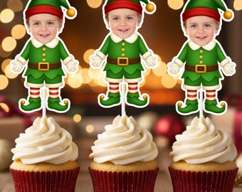 Elf Photo Cupcake Toppers | Custom Boy & Girl Christmas Birthday Décor | Oh What Fun to Be One Party | Winter Birthday | Holiday Festive