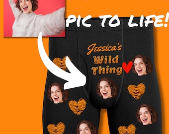 Wild Thing Custom Face Boxers with Animal Print Hearts | Personalized Men’s Underwear | Fun Romantic Gift for Him – Valentine’s, Birthday,