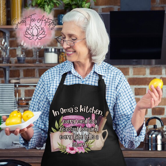 Personalized Grandma's Kitchen Apron and Chef's Hat Combo – Customizable Gift for Nana, Granny, Mimi, Nonna – Every Bite Tells A Story