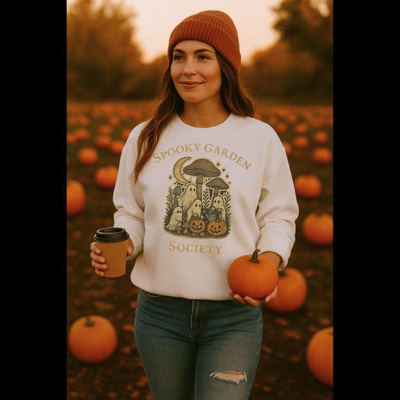 Spooky Garden Society Halloween Shirt – Cottagecore Ghost Sweatshirt – Mushroom Fall Tee – Vintage Cozy Autumn Aesthetic Shirt