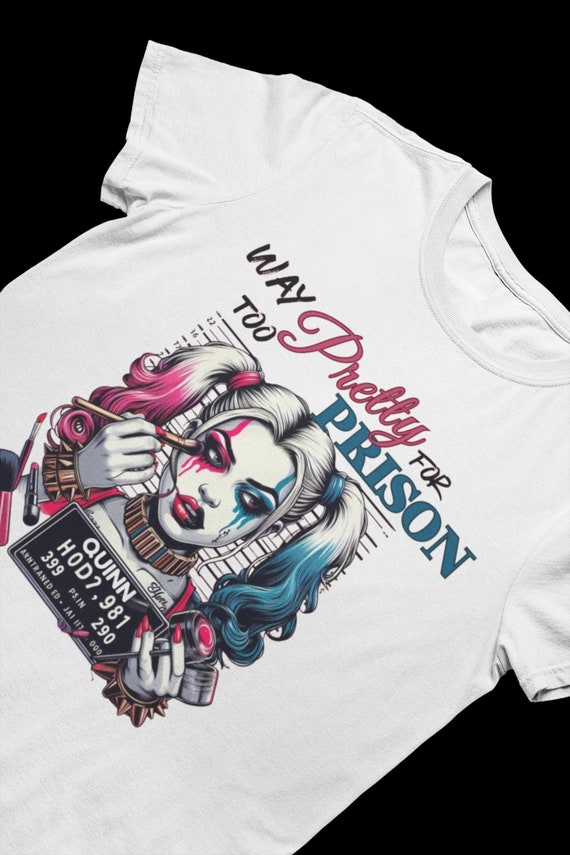 Halloween Baddies Way Too Pretty For Prison PNG, Halloween Shirt Png, for sublimation and DTF Printing, Killer PNG, White & Black Design