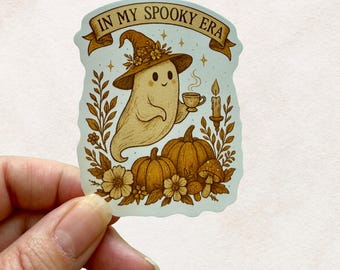 Spooky Ghost Vinyl Sticker: Cottagecore Halloween Laptop Decal