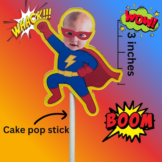 Custom Superhero Baby Cupcake Toppers – First Birthday Decorations, Personalized Face Picks, Comic Party Theme, Smash Cake Decor