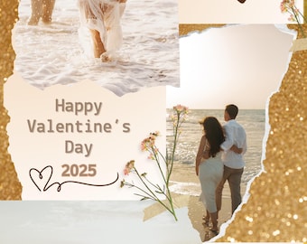 Handmade Multi-Photo Valentine's Card | Contemporary Torn Paper Design | Custom Love Story Keepsake Card