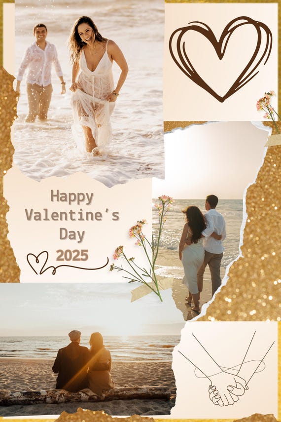 Handmade Multi-Photo Valentine's Card | Contemporary Torn Paper Design | Custom Love Story Keepsake Card