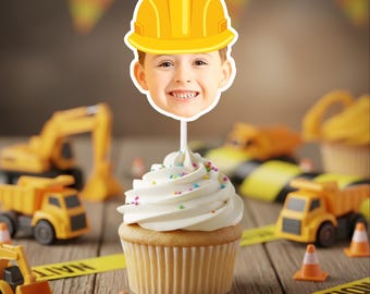 Construction Birthday Cupcake Toppers | Under Construction Party | Dump Truck Birthday | Hard Hat Photo | Construction Theme Party Decor