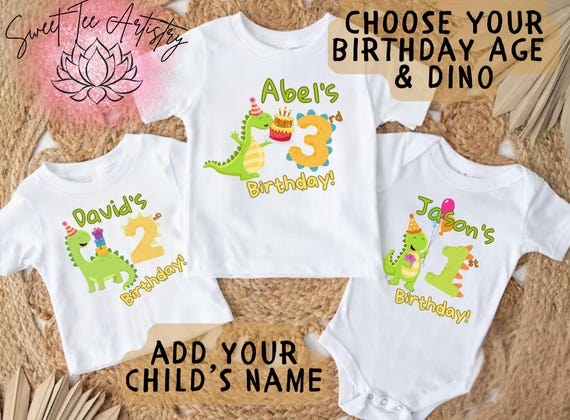 Personalized Dinosaur Birthday Shirt for Boys Girls, Custom Name Age Dino T-Shirt, Kids Birthday Party Outfit, Toddler Dinosaur Tee Gift