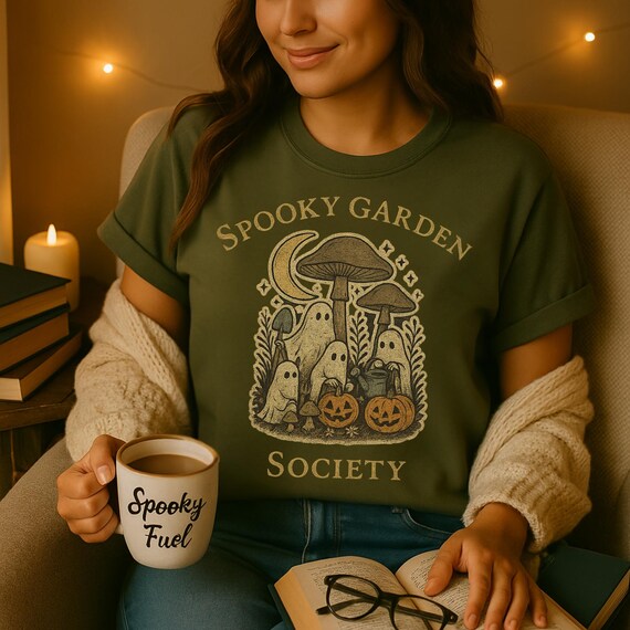 Spooky Garden Society Halloween Shirt – Cottagecore Ghost Sweatshirt – Mushroom Fall Tee – Vintage Cozy Autumn Aesthetic Shirt