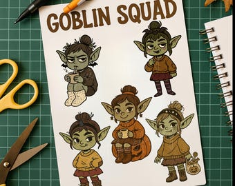 Cozy Goblin Girls Digital Sticker Bundle | Goblincore Cottagecore Autumn Printable Download | Halloween & Fall Stickers