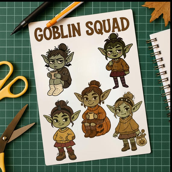 Cozy Goblin Girls Digital Sticker Bundle | Goblincore Cottagecore Autumn Printable Download | Halloween & Fall Stickers