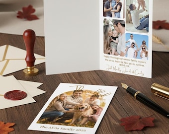 Personalized Thanksgiving Card with Family Photo Collage | 5 Photo Custom Holiday Card | Premium Fall Greeting Keepsake