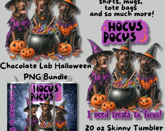 Chocolate Lab Hocus Pocus Halloween PNG Bundle, Witch, Ghost Dog, Cute Boo Dog & Pumpkin Design, Spooky Season, Sublimation, DTF, Spooky Dog