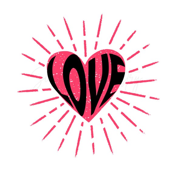 Radiant Love Heart Design | Digital PNG | Retro Sunburst Heart | Black & Pink Design Files