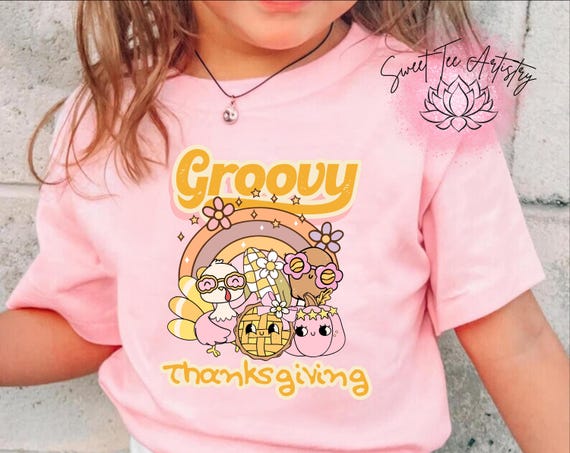 Groovy Retro Thanksgiving Tee or Bib for Kids - Funky and Fun - Thanksgiving Vibes Tee - Kids Retro Shirt with a Twist