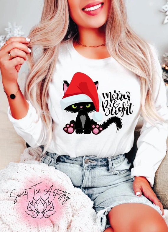Grumpy Cat "Merry and Bright" Sarcastic Christmas Shirt - Funny Bah Humbug Holiday Tee - Funny Grumpy Cat Christmas Sweatshirt