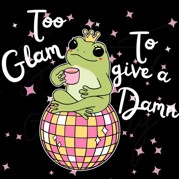 Too Glam Frog PNG | Retro Disco Ball Queen Frog Digital Design | Funny Party Frog Digital Download | Y2K Aesthetic Art