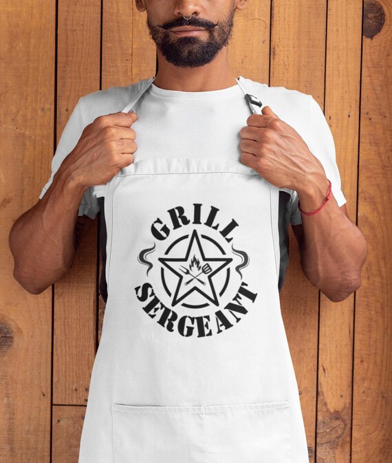 Chef Hat and Apron Set for Grill Sergeant - Fun BBQ Matching Kitchen Wear - Funny Christmas Gifts For Him