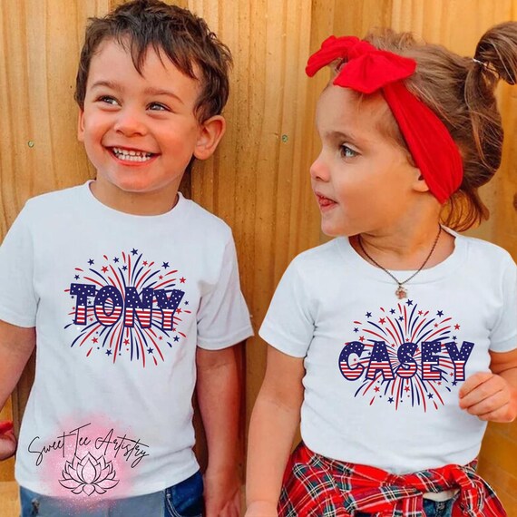 Personalized Kids 4th of July Shirt- Custom Patriotic Name T-Shirt- American Flag- Independence Day Outfit- Memorial Day- Children's USA Tee