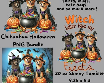Chihuahua Halloween Shirt Witch Better Have My Treats PNG Bundle for Sublimation, DTF, Tumblers, Mugs, Ghost Dog and Pumpkin, Cute Boo Dog