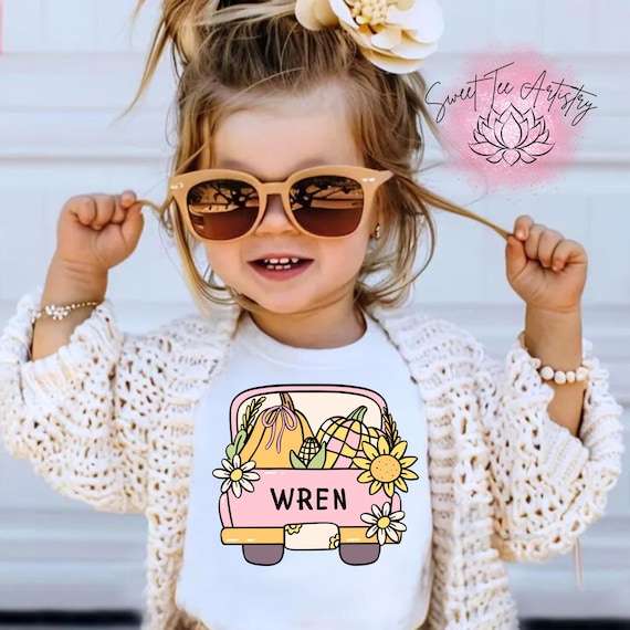 Personalized Kids Thanksgiving Shirt - Retro Groovy Fall Festival Truck Tee for Child - Customizable Name Clothing - Vintage Truck Tshirt