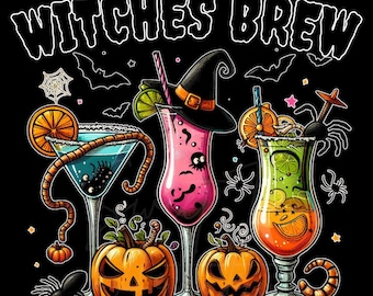 Spooky Witch Cocktail Glasses PNG: Halloween Drink Art (Digital Download)