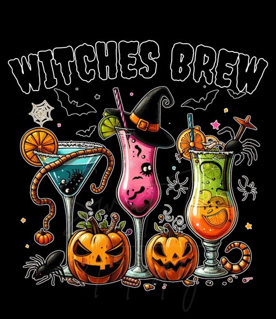 Spooky Salem Witch Cocktail Glasses PNG - Design for Sublimation & DTF - Witchy Social Club, Cocktail Design, Witch Drink Art, Halloween PNG