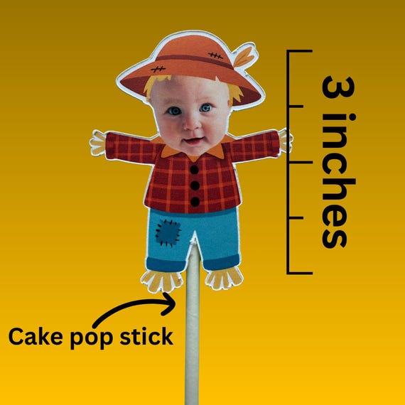 Personalized Scarecrow Cupcake Toppers – Fall Baby Birthday Decor – Lil' Pumpkin First Birthday – Custom Photo Farm Theme Party Picks