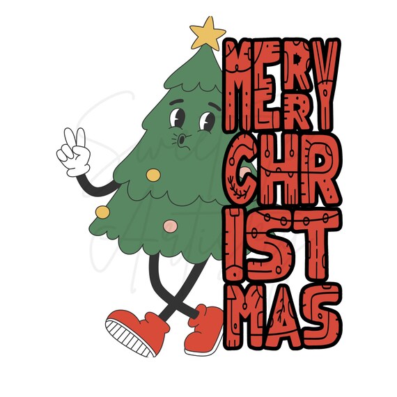 Groovy Vibes Christmas Shirt PNG - Chill Christmas Tree - Retro Holidays Digital Download