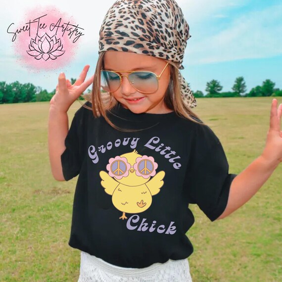 Kids Easter Shirt - Groovy Little Chick Shirt | Retro Easter Shirt for Girls | Cute Spring Chick Tee | Toddler & Youth Hippie Easter Outfit