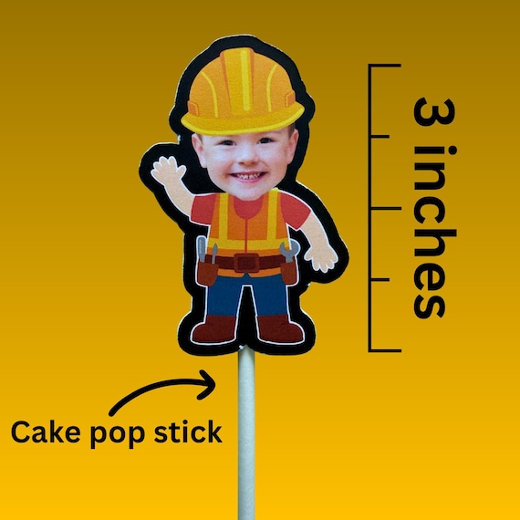 Custom Construction Birthday Cupcake Toppers – Personalized Builder Face Party Decorations – Construction Party Favor - Boy Celebration