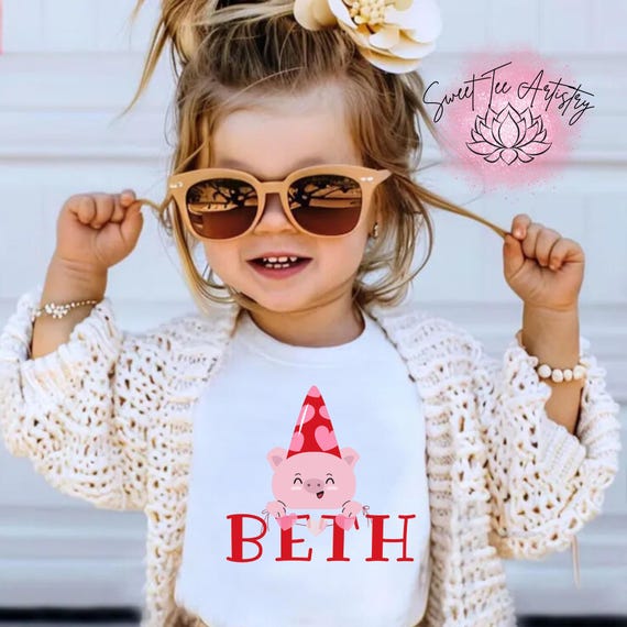 Personalized Birthday Pig Shirt | Custom Name Kids Birthday Day T-Shirt | Cute Pig Party Outfit - Custom Pig Party Outfit for Kids
