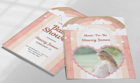 Boho Rainbow Photo Baby Shower Invitation Template, Editable Photo Fall Rustic Gender Neutral Baby Shower Invites, Digital Instant Download