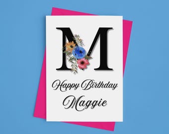 Floral Monogram Birthday Card: Personalized Southern Garden Gift