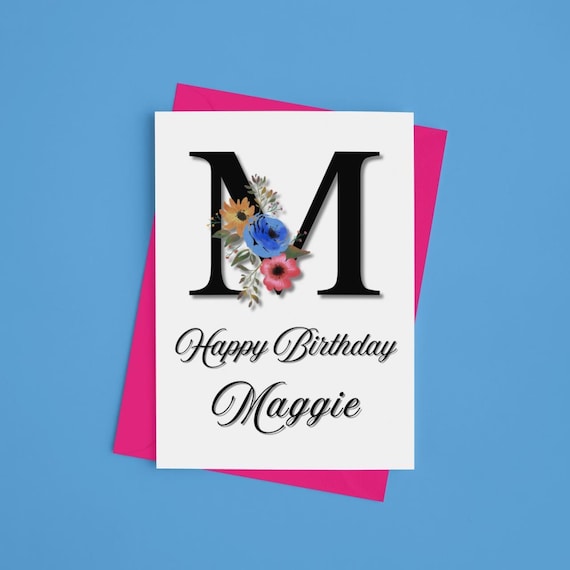 Elegant Floral Monogram Birthday Card- Personalized with Name- Southern Garden Inspired- Custom Gift For Her - Best Friend, cousin, mom