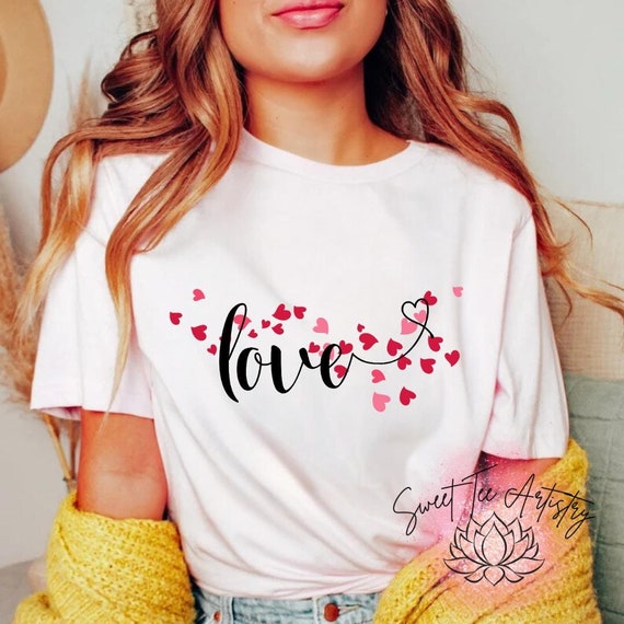 Love Is In The Air Shirt | Floating Hearts Inspirational Tee | Modern Calligraphy Love Design | Romantic Valentine's Day Top