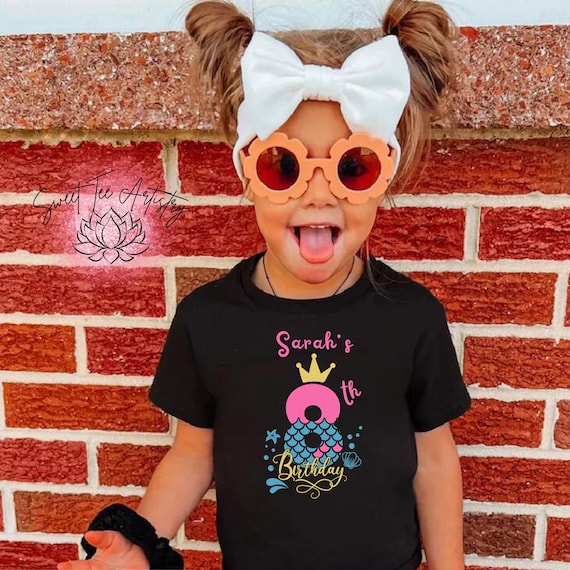 Customizable Mermaid Birthday Shirt - Name & Age, Sizes for All Ages, Personalized Mermaid Birthday Shirt - First Birthday - Girl's Birthday