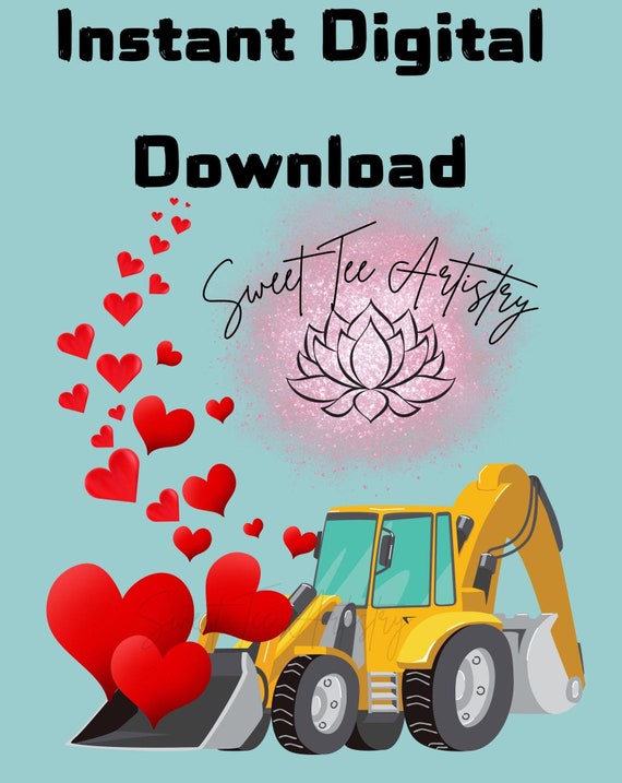 Heart Digging Excavator - Boy Valentine Clipart PNG - Love Excavation - Hauling Hearts PNG for Valentine's Day