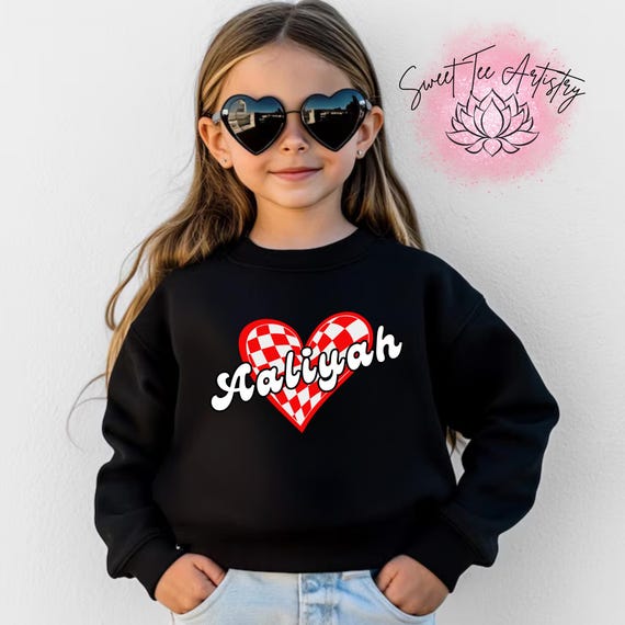 Kid's Personalized Groovy Heart Day Shirt | Retro Heart Kids Shirt | Name Tee | Baby to Youth Sizes - Custom Outfit for Kids