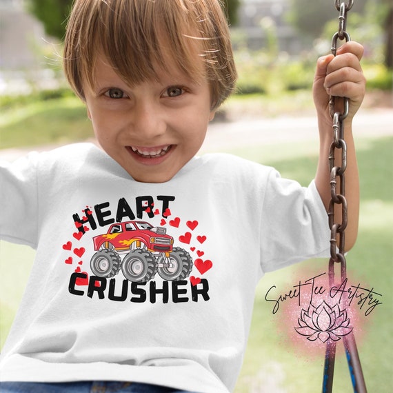 Heart Crusher Monster Truck Valentine Shirt | Boys Valentine's Day T-Shirt | Monster Jam Fan Gift | Truck Lover Valentine