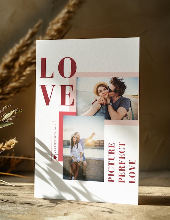 Personalized Photo Valentine's Day Card, Picture Perfect Love, Custom 3 Photos & Envelope Color Options, Sentimental Gift for Him or Her