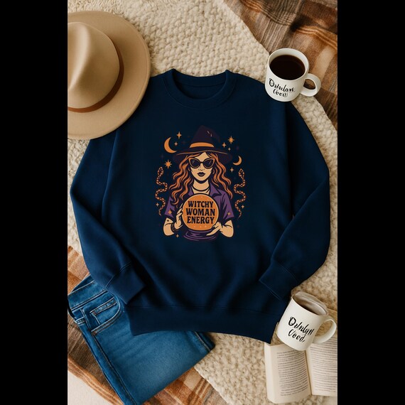 Witchy Woman Energy Shirt | Halloween Witch Sweatshirt | Spooky Season Fall Tee | Crystal Ball Graphic | Witch Aesthetic | Hocus Pocus Vibes