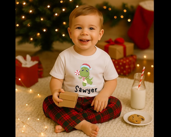 Personalized Christmas Dinosaur Shirt: Custom Name Holiday Tee