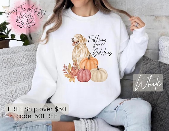 Falling For Goldens - Golden Retriever Cozy Sweatshirt - Autumn Dog Lover - Fall Golden Mama T-Shirt - Fall Dog Mom Gift