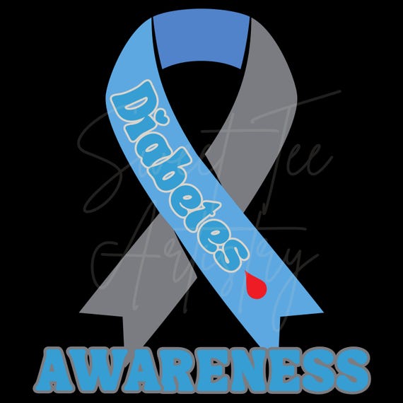 Diabetes Awareness PNG Digital Download, Blue and Grey Ribbon with Blood Drop - Support Diabetes Awareness