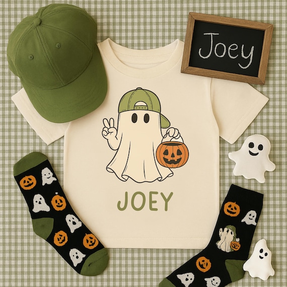 Personalized Boy Ghost Halloween Shirt – Custom Kids Fall Tee with Name | Trick or Treat Shirt | Toddler Halloween Outfit | Fall Ghost Shirt