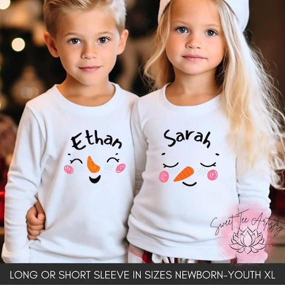 Personalized Kids Winter Christmas Tee Snowman Face Shirt - Custom Baby's First Christmas Clothes - Festive X-Mas T-Shirt - Winter Outfit