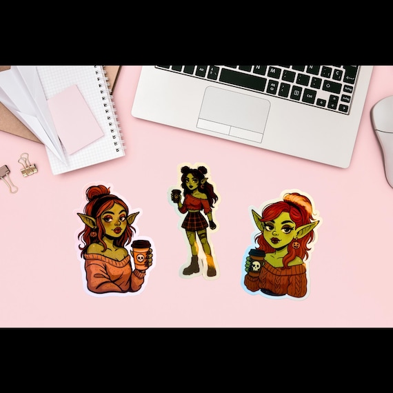 Cozy Goblin Girl Sticker Pack: Fantasy Goth Cottagecore Stickers