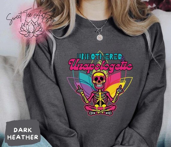 Hippie Skeleton Graphic Top | Retro Unbothered & Unapologetic Shirt - Groovy Skeleton Shirt