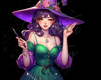 Halloween Wicked Cute Witch Png, Celestial Witchy Clipart, Modern Mythical Art, Whimsical Decor, Bad Witches Shirt, Halloween Sweatshirt